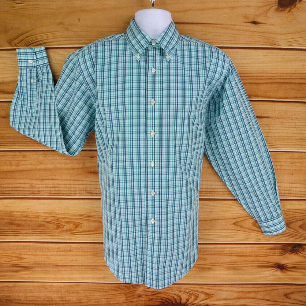Brooks Brothers Dress Shirt Mens M Blue Plaid Cotton Non-Iron Button Down Collar